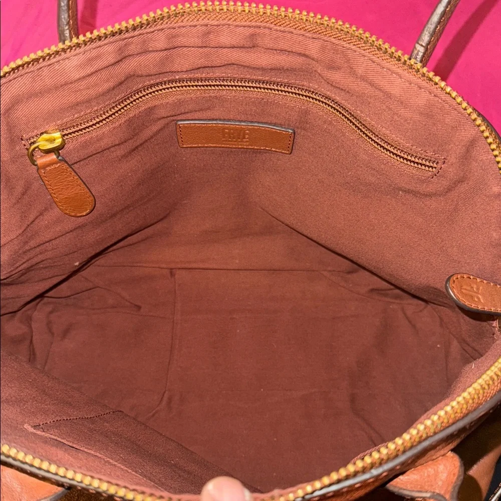 Frye Chestnut Brown Leather Satchel with Gold Ring Accent